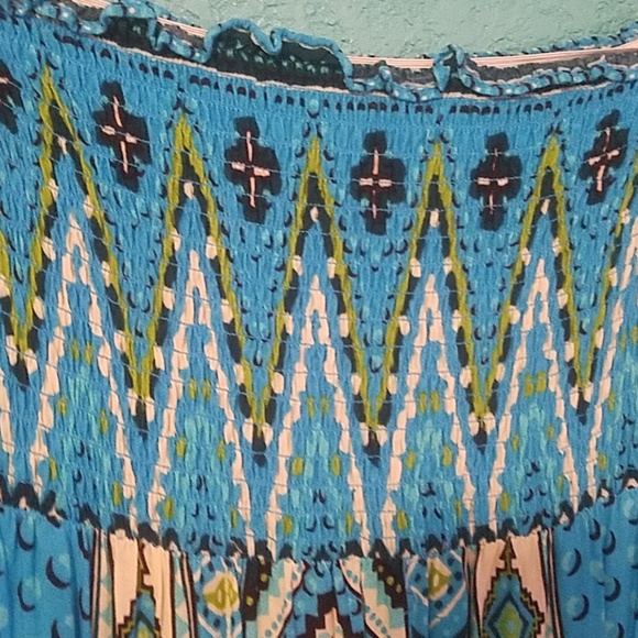 Turquoise blue with green and white pattern dress. - Picture 4 of 5